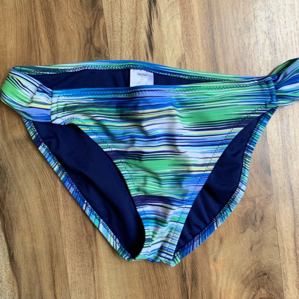 Mossimo Ruched Side Blue Striped Bikini Bottom